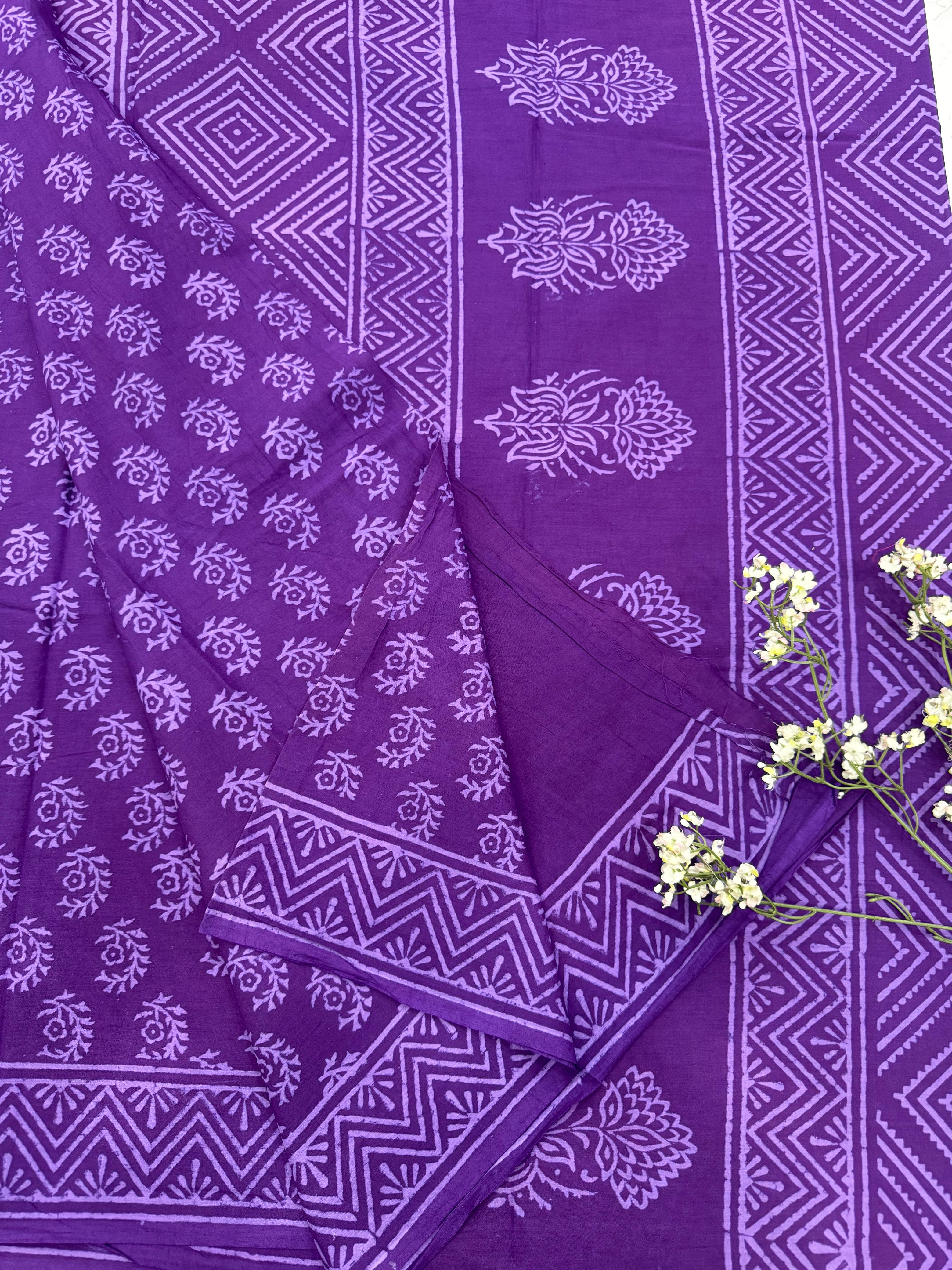 Purple Butti Cotton Saree – Premium Handblock Printed Wholesale Saree for Retailers